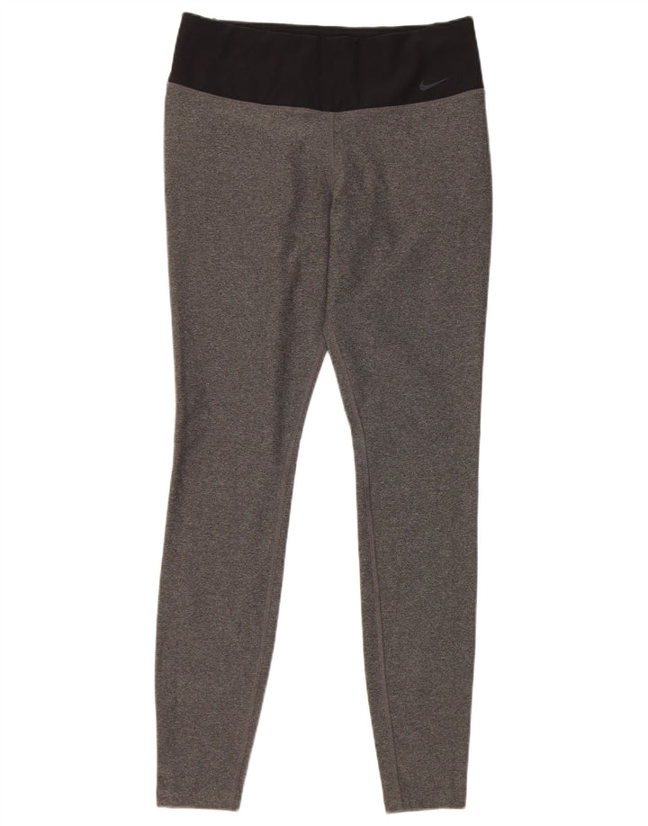 Nike Dame Dri Fit Leggings UK 14 Medium Grey Colourblock Polyester