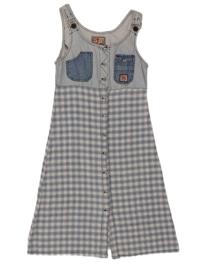 SQUAW Dame ærmeløs denimkjole UK 10 Small Blue Check