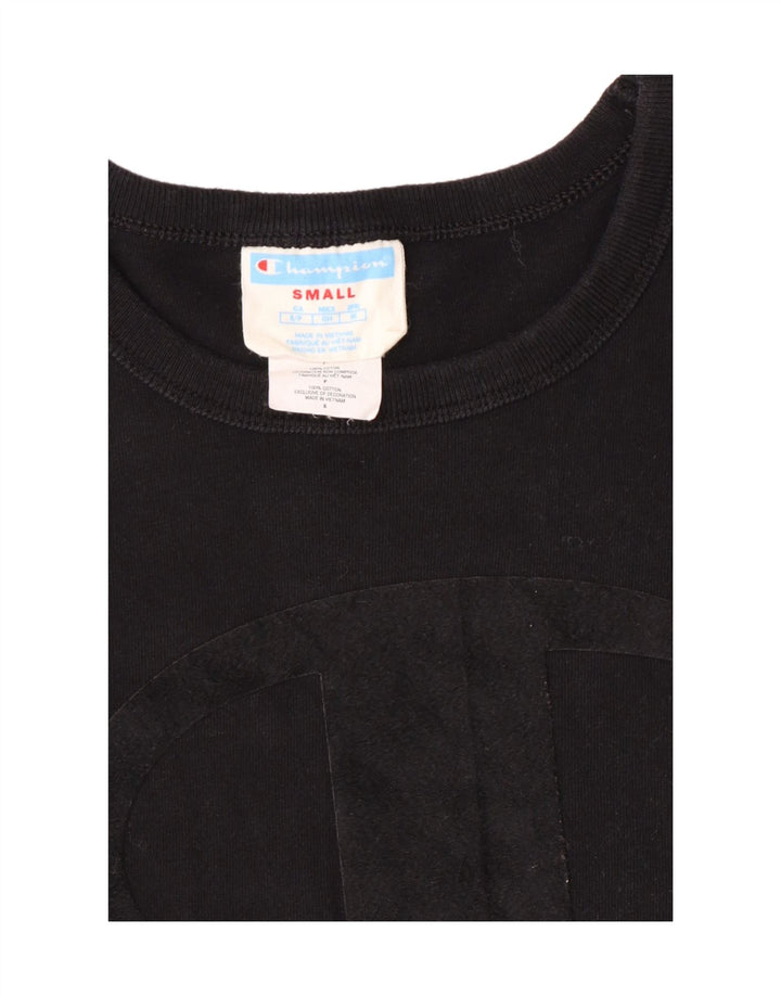 Champion Dame Grafisk T-Shirt Top UK 10 Small Black Bomuld