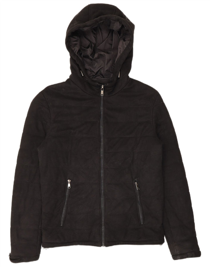 Zara Herre hættepolstret jakke UK 38 Medium Sort Polyester