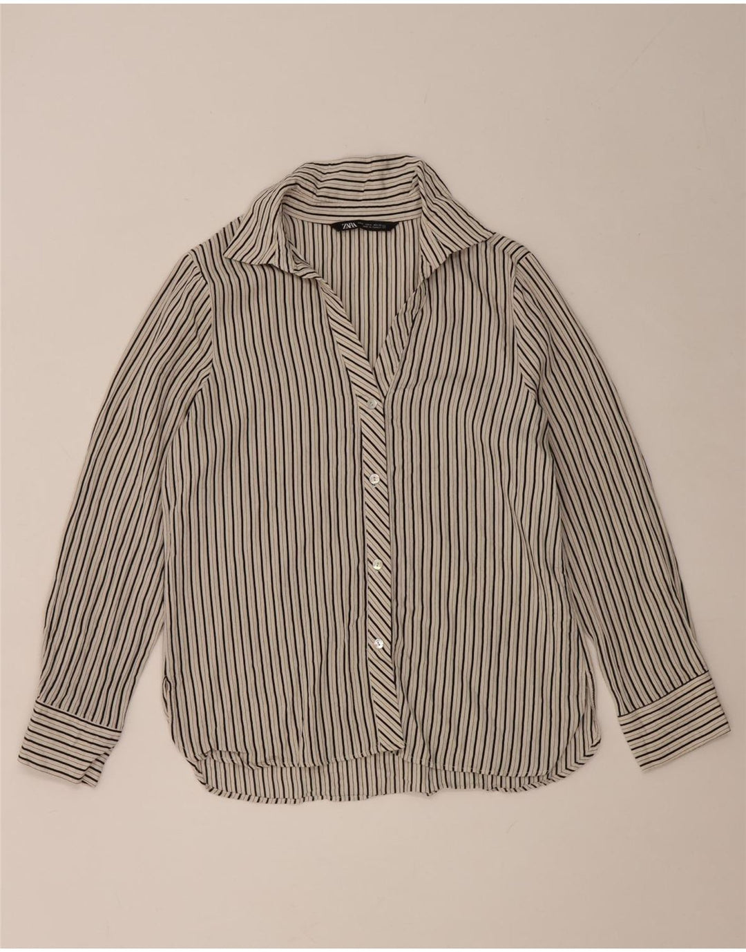 Zara Dameskjorte UK 14 Medium Grå Stribet