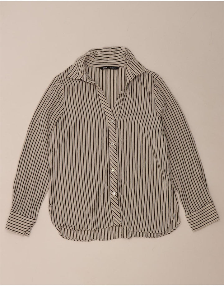 Zara Dameskjorte UK 14 Medium Grå Stribet