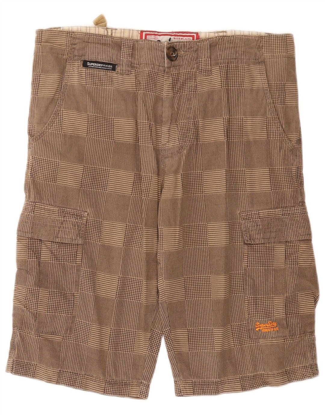 SUPERDRY Herre Cargo Shorts Små W29 Beige ternet bomuld