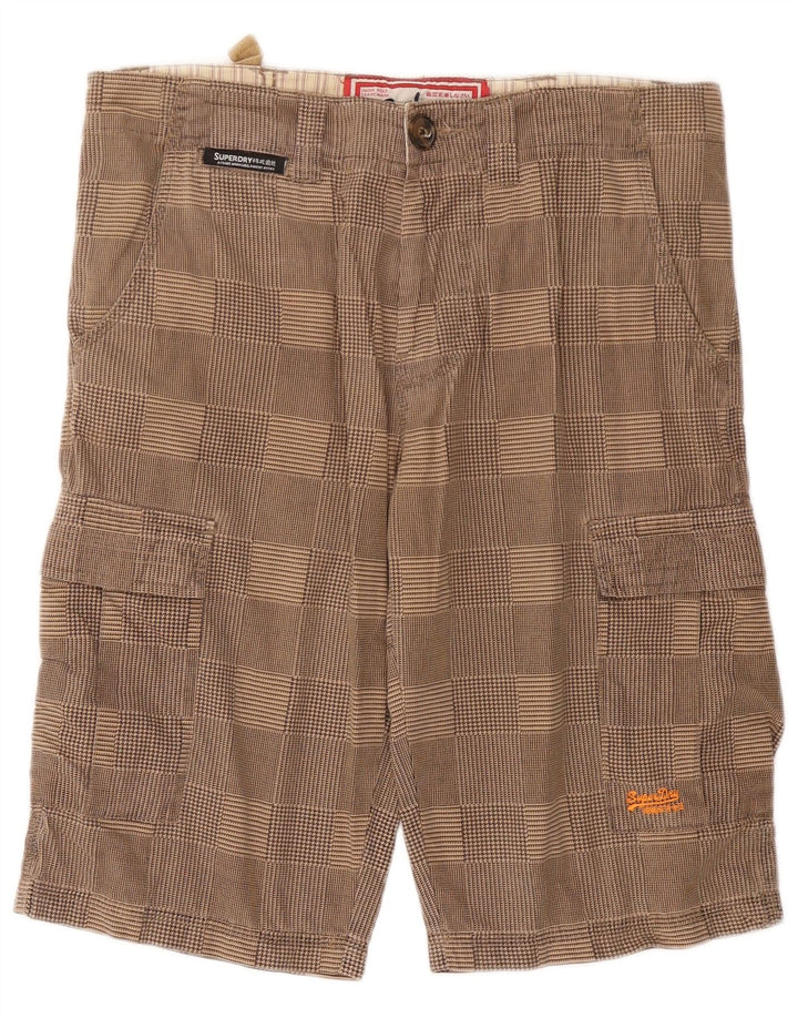 SUPERDRY Herre Cargo Shorts Små W29 Beige ternet bomuld