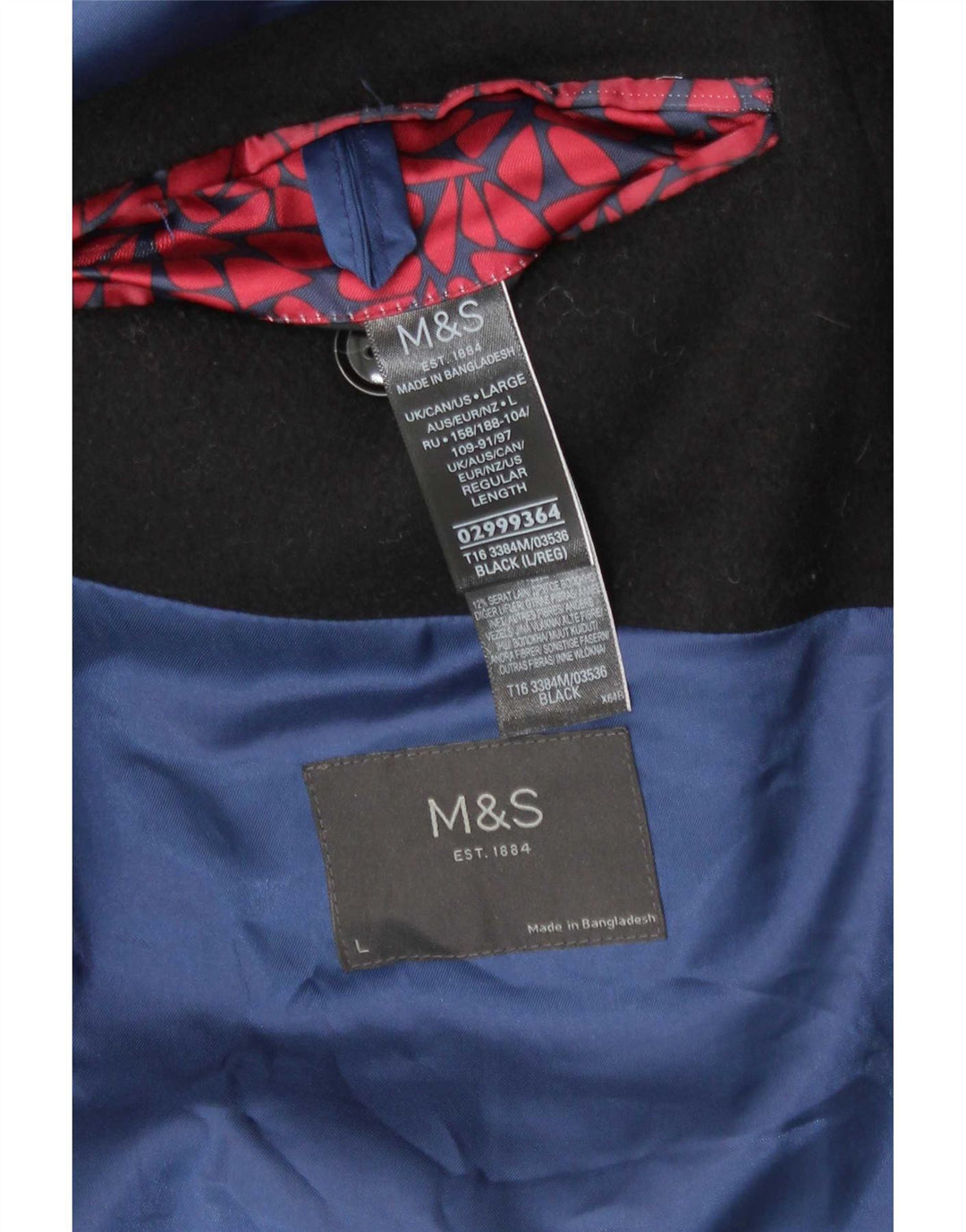 Marks & Spencer Herre Regular Fit Overfrakke UK 40 Large Black Classic