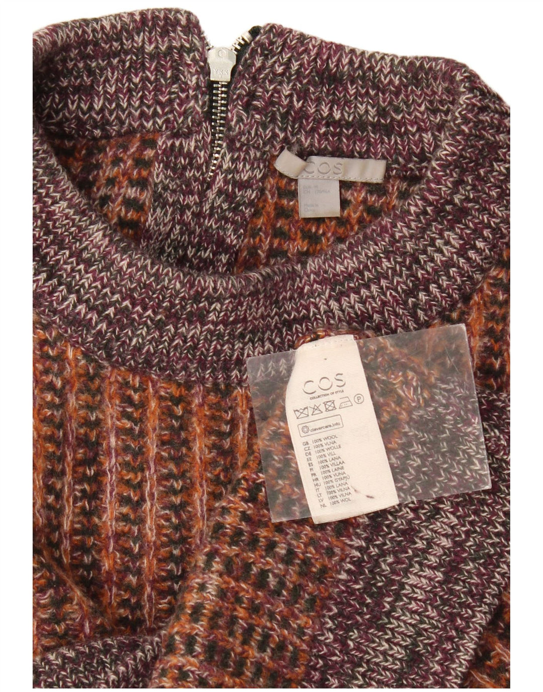 Cos Dame Crop Turtle Neck Jumper Sweater UK 14 Medium Brun Stribet