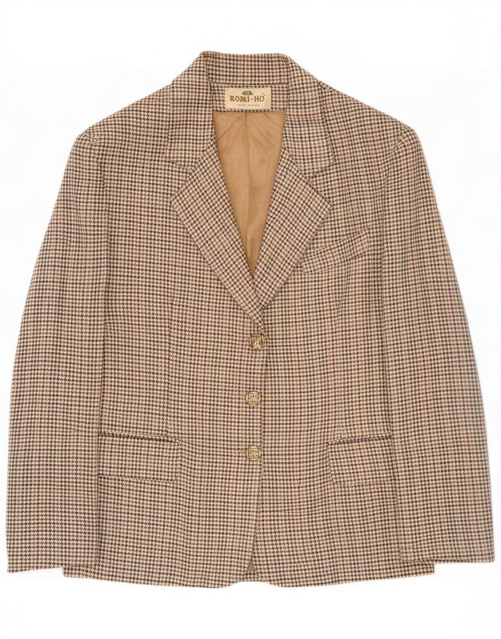 Romi-Ho Womens 3 Button Blazer Jacket IT 44 Medium Beige Houndstooth Wool