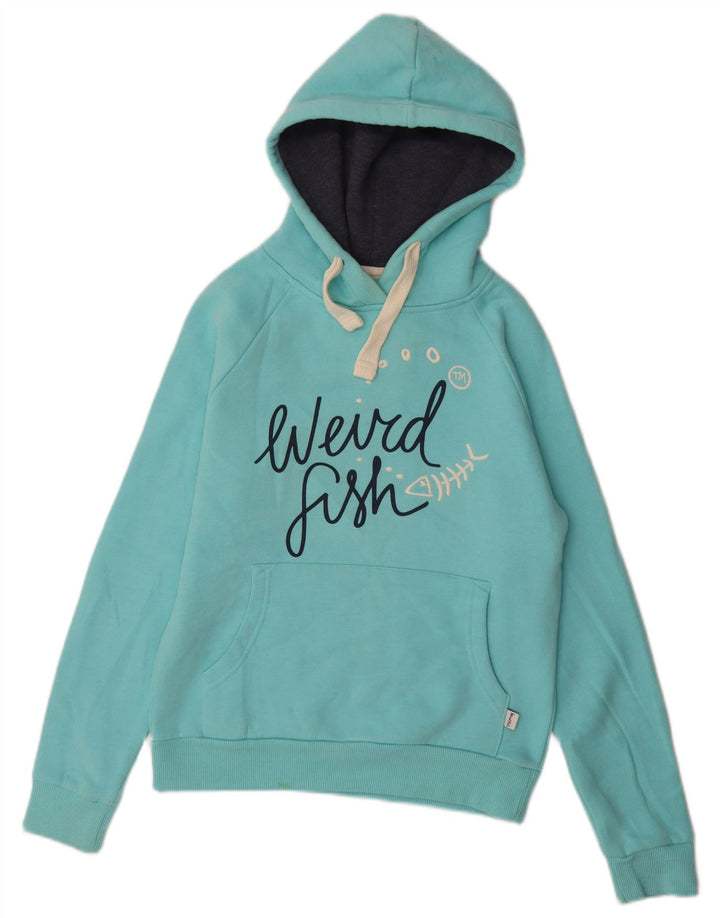 WEIRD FISH Grafisk hættetrøje til kvinder UK 10 Lille turkis bomuld