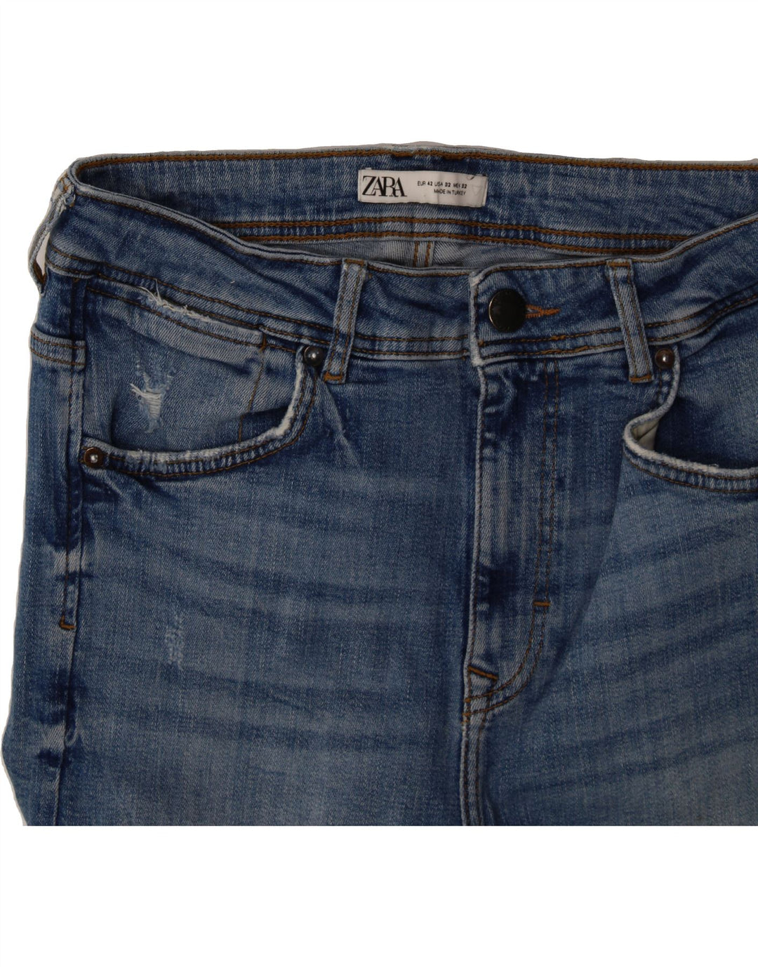 ZARA Womens Distressed Slim Jeans EU 42 Large W32 L25 Blue Cotton Vintage Zara and Second-Hand Zara from Messina Hembry 