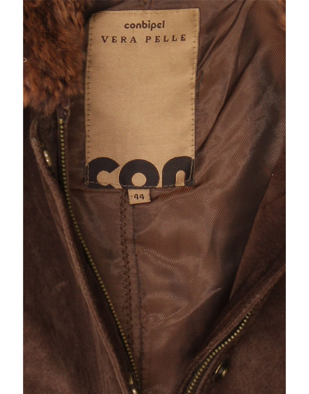 Conbipel Dame Hætte Ruskind Windbreaker Jacket UK 14 medium brunt læder