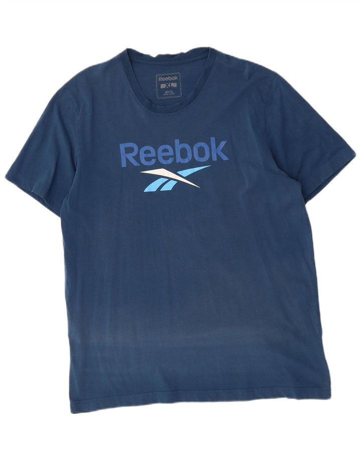REEBOK Mens Graphic T-Shirt Top XL Navy Blue Cotton