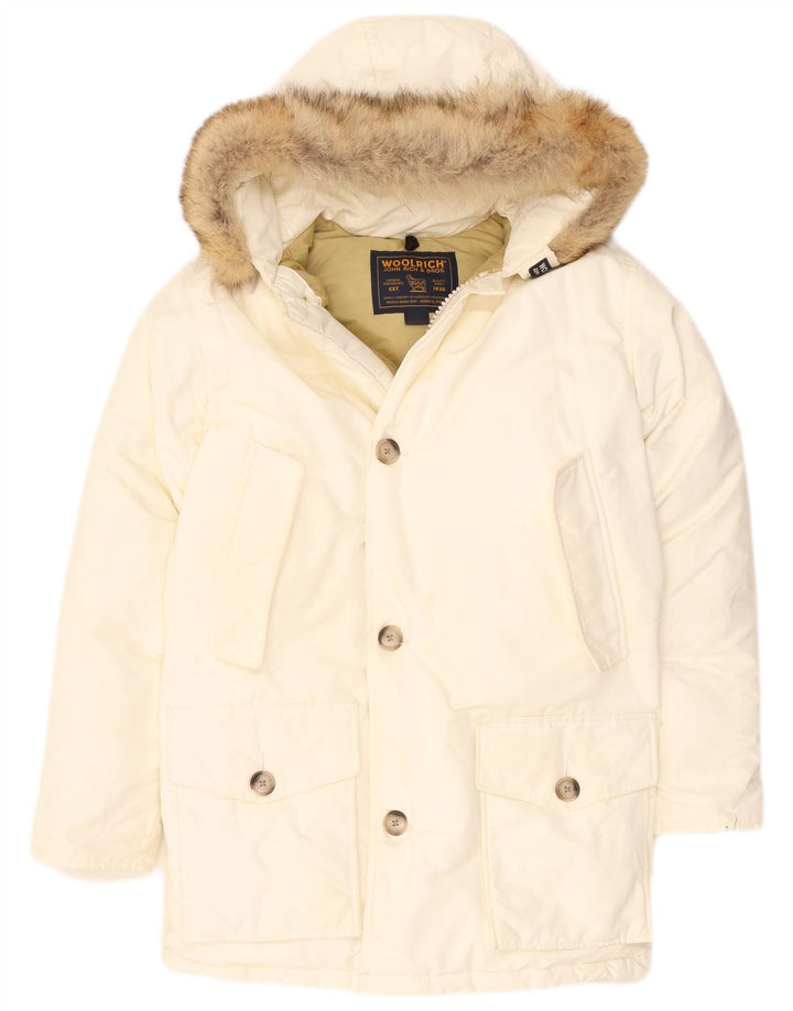 Woolrich Herre hættepolstret jakke UK 36 Lille hvid nylon