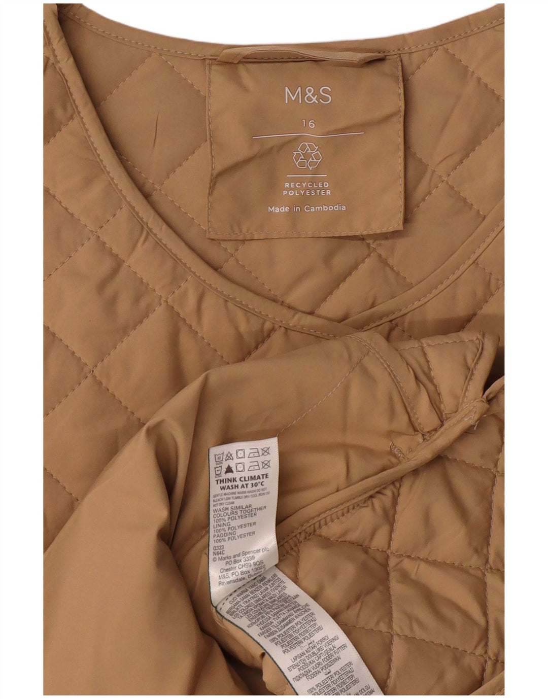 MARKS & SPENCER Quiltet jakke til kvinder UK 16 Stor beige polyester