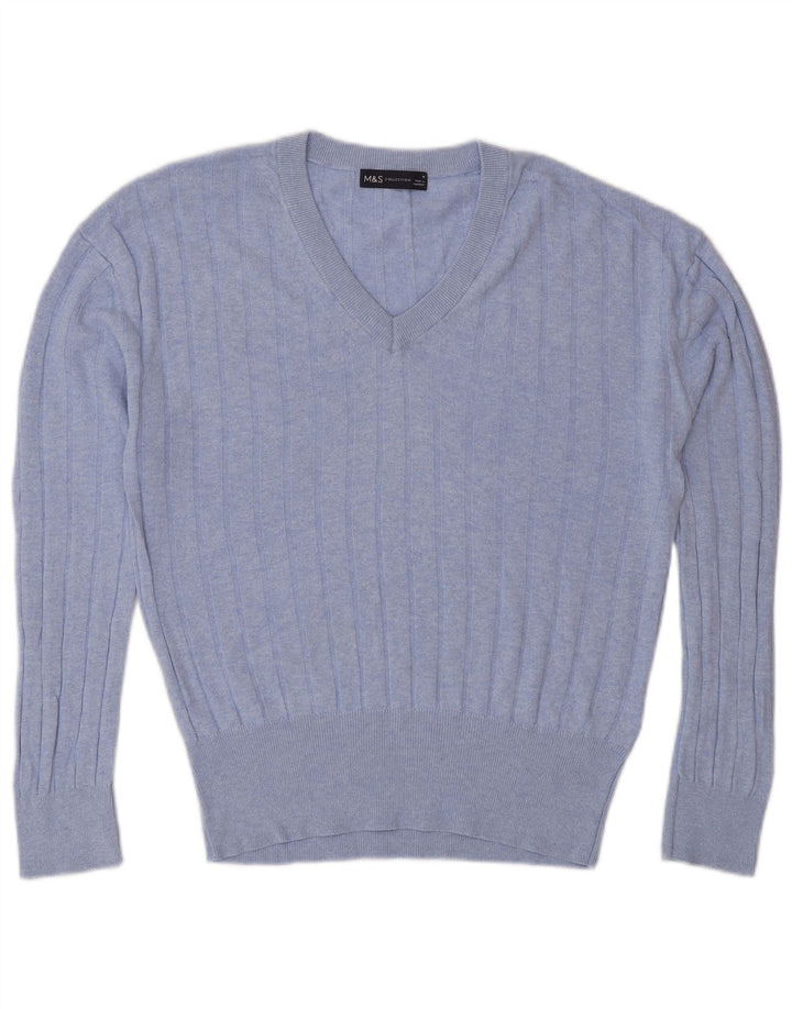 Marks & Spencer Dame V-hals sweater UK 14 Medium Blue Viscose