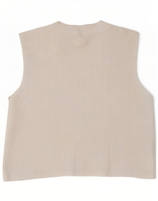 Zara Dame Crop Vest Tank Top UK 14 Stor Hvid Bomuld