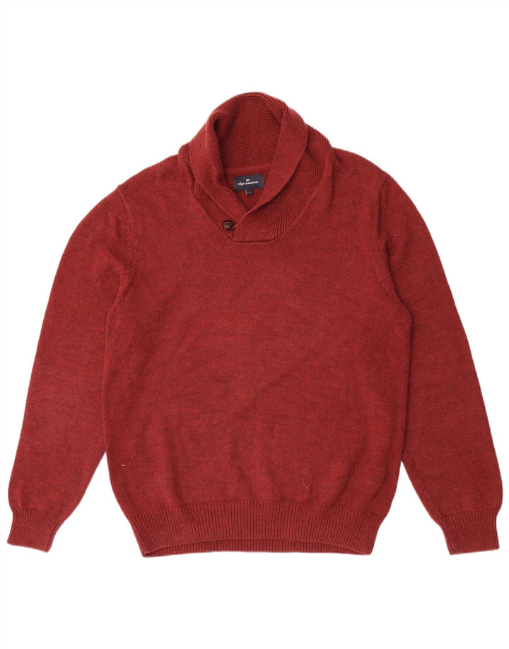 Marks & Spencer Herre Blue Harbor Shawl Neck Jumper Sweater Large Red