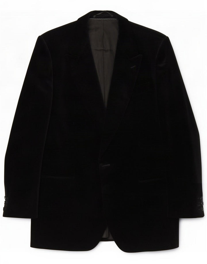 Vintage Herre Velvet 1 Knap Blazer Jacket UK 38 Medium Sort Bomuld