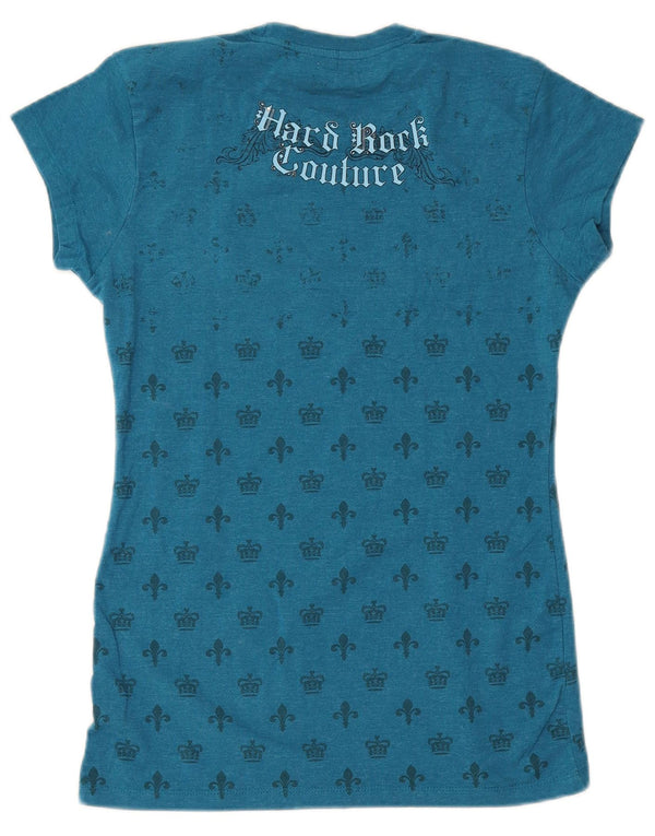 Hard Rock Cafe Dame Venedig Grafisk T-Shirt Top UK 14 Stor Blå Bomuld