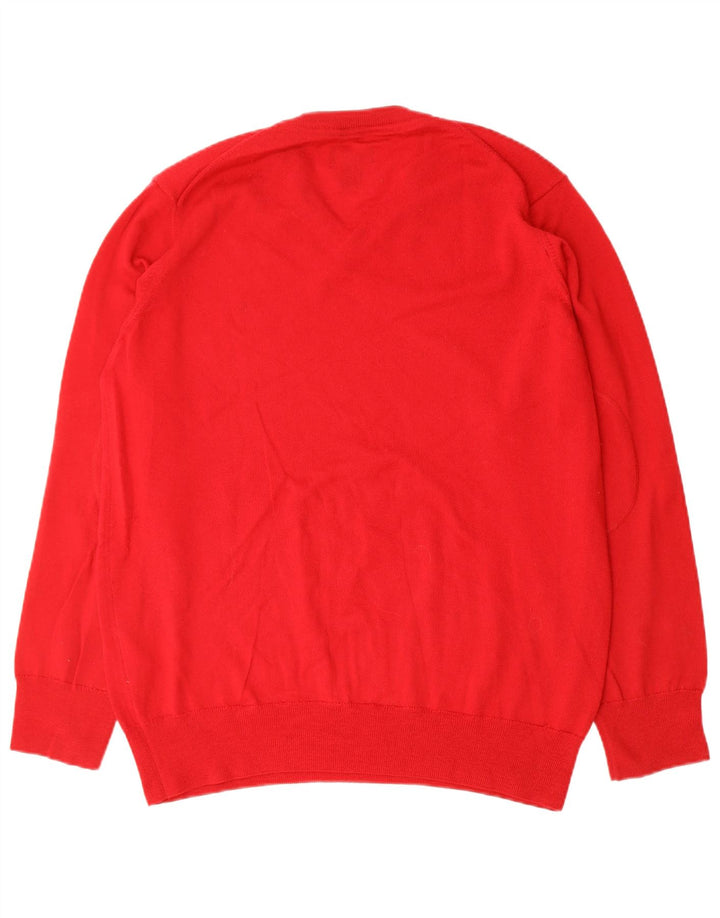 DOCKERS Mens V-Neck Jumper Sweater Large Red Wool