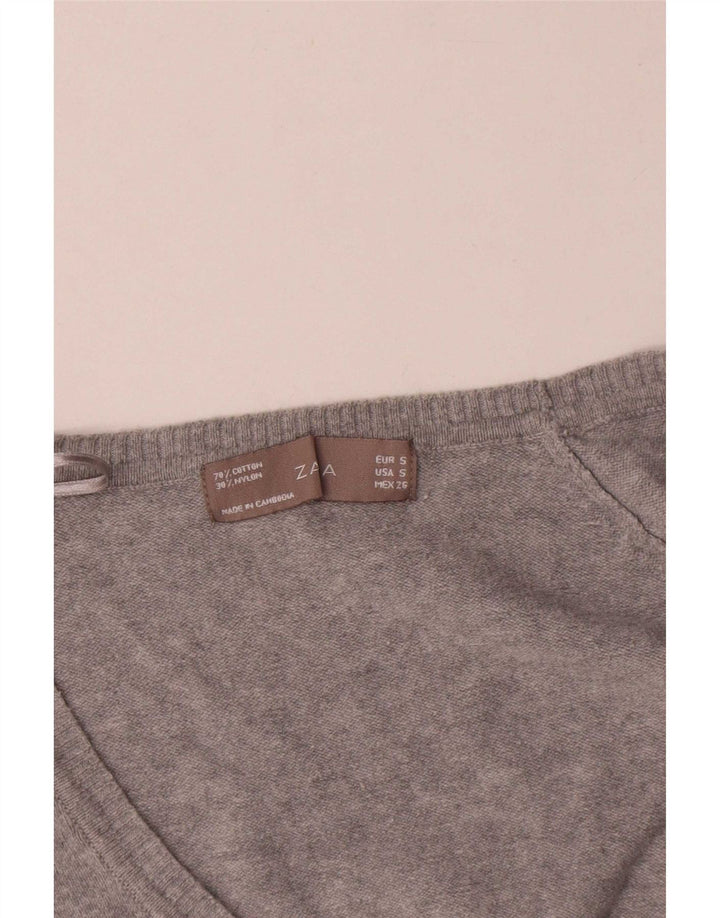Zara Dame Cardigan Sweater UK 10 Lille Grå Bomuld