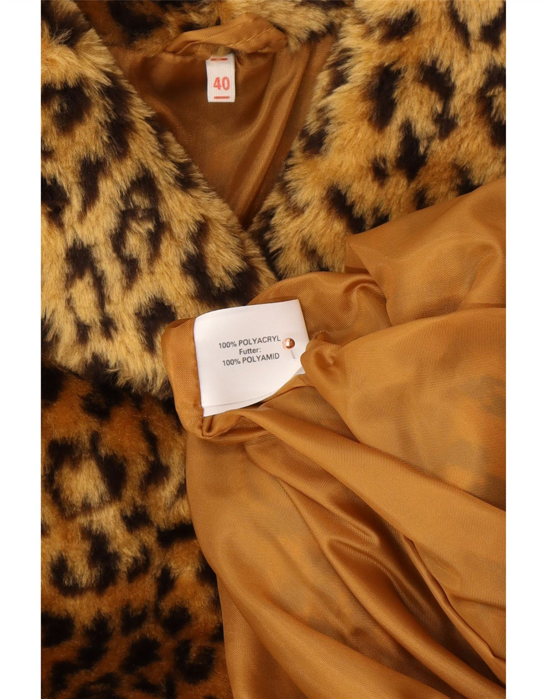 VINTAGE Dame Oversized Faux Fur Overcoat EU 40 Medium Brown Animal Print