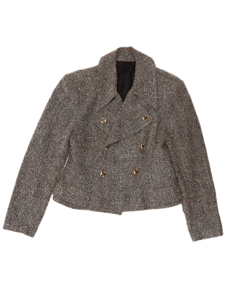 Vintage Dame Crop Dobbeltradet Blazer Jacket UK 8 Small Grey Flecked