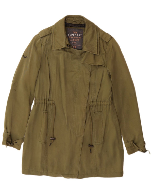 Superdry Womens Overcoat UK 14 Medium Khaki Lyocell
