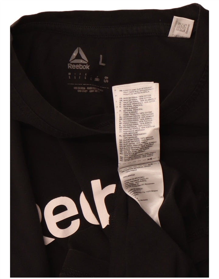 REEBOK Dame Grafisk T-Shirt Top UK 14 Stor Sort Bomuld