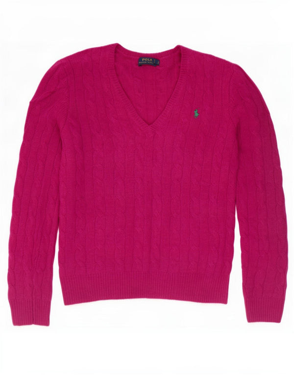 Polo Ralph Lauren Dame V-hals sweater UK 10 Small Pink Merino Wool