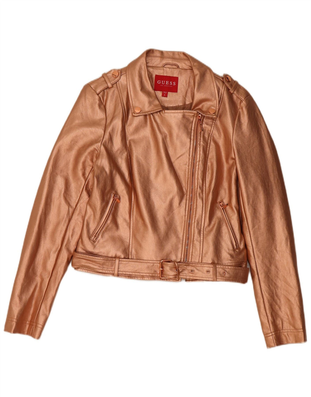 GUESS Womens Crop Biker-jakke i imiteret læder UK 12 medium guld polyurethan