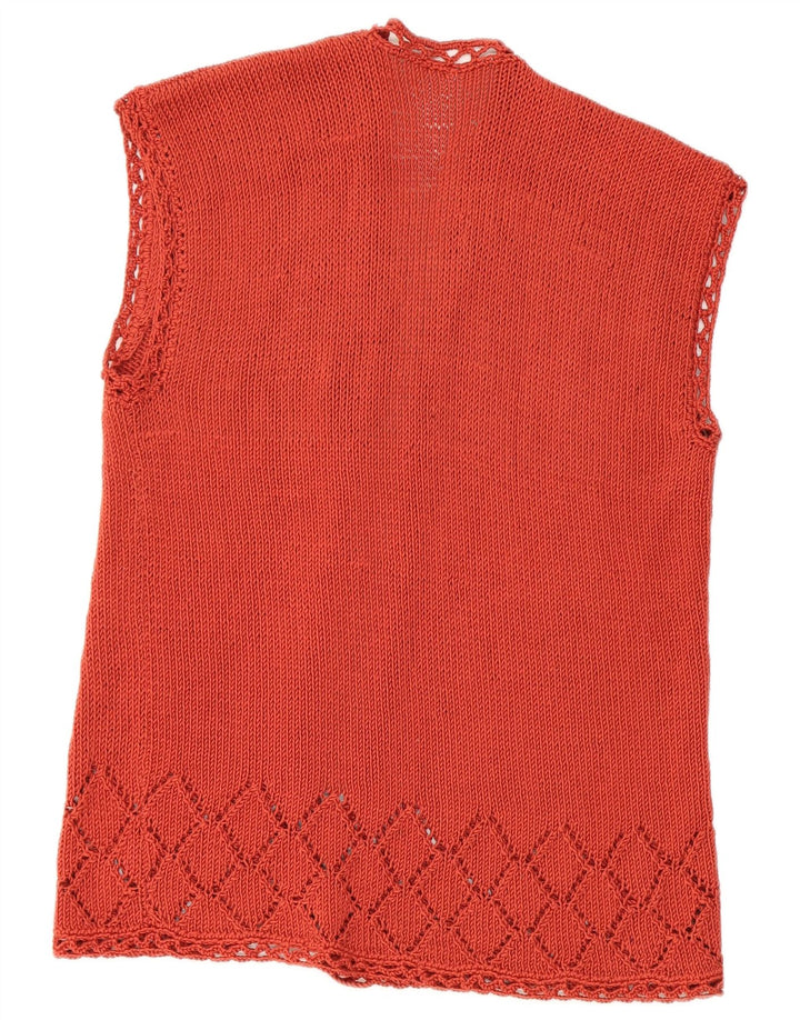VINTAGE Dame ærmeløs cardigan Top UK 14 Medium Rød
