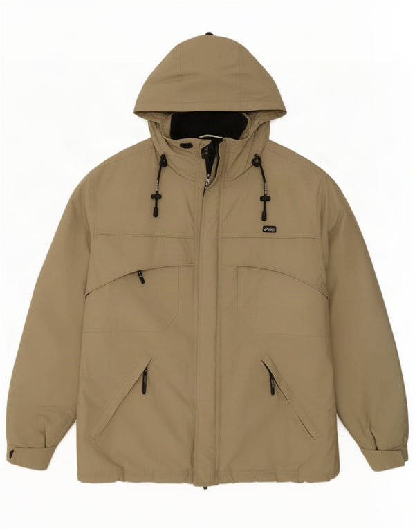 Asics Herre Hooded Windbreaker Jacket UK 44 2XL Khaki Polyamid