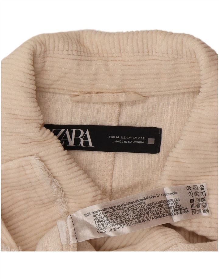 Zara Womens Corduroy Coat UK 12 Medium Off White Bomuld