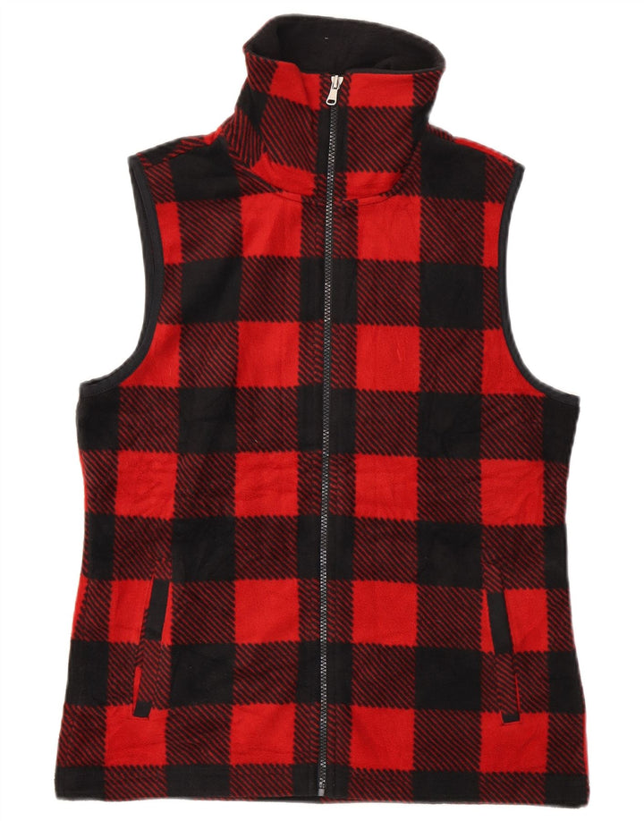 CHAPS Dame Fleece Gilet UK 14 Medium Red Check Polyester