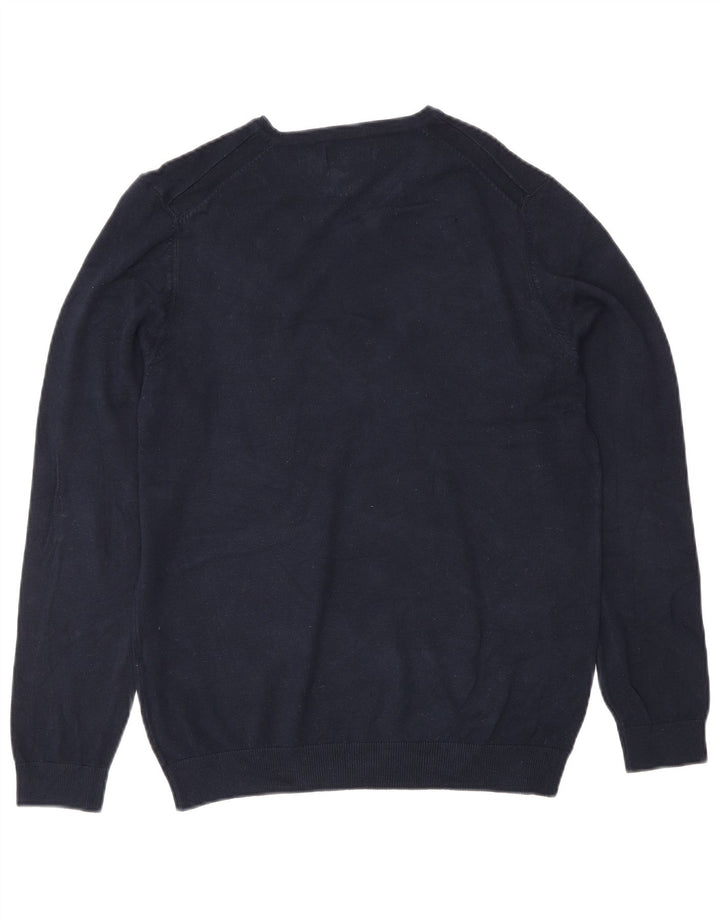 Zara Herre V-hals sweater Small Navy Blue Viscose Classic