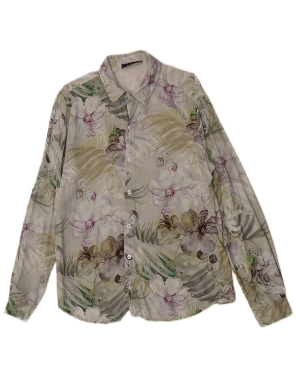 Vintage herreskjorte lille flerfarvet blomsterviscose