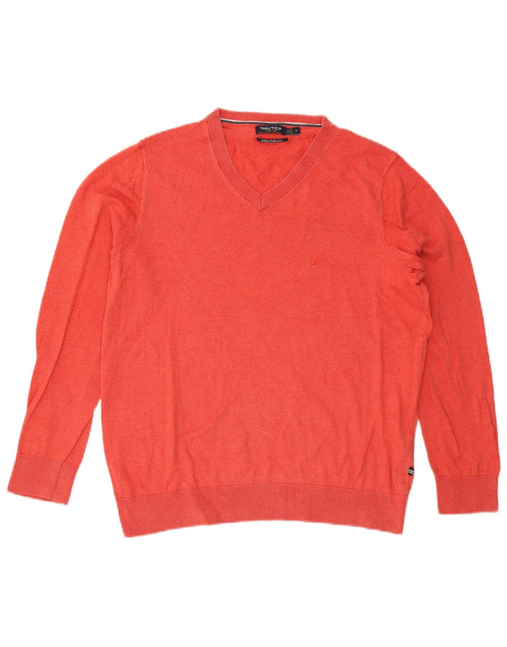 Nautica Herre V-hals sweater Medium Rød Bomuld