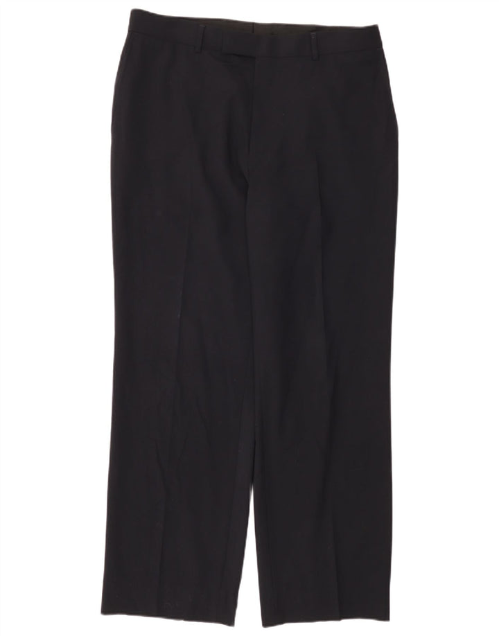 HUGO BOSS lige jakkesætsbukser til kvinder W34 L31 Marineblå jomfruuld