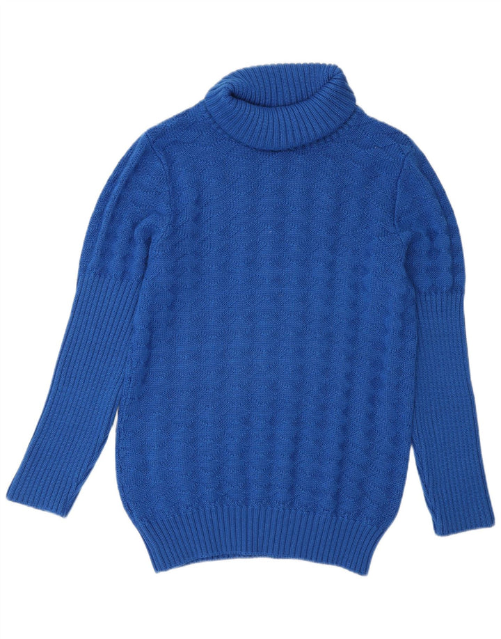 Vintage Dame Rullehals Sweater UK 14 Medium Blue Wool