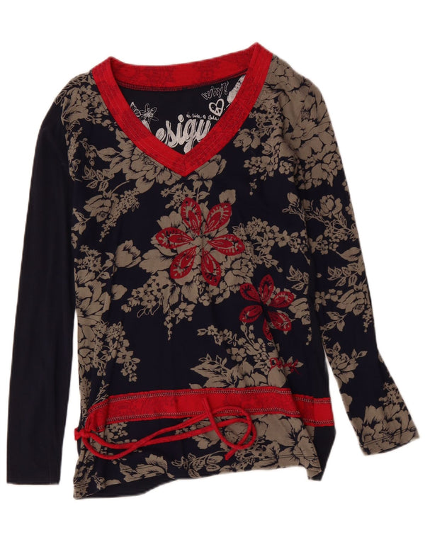 Desigual Dame Top Langærmet UK 14 Large Navy Blue Floral