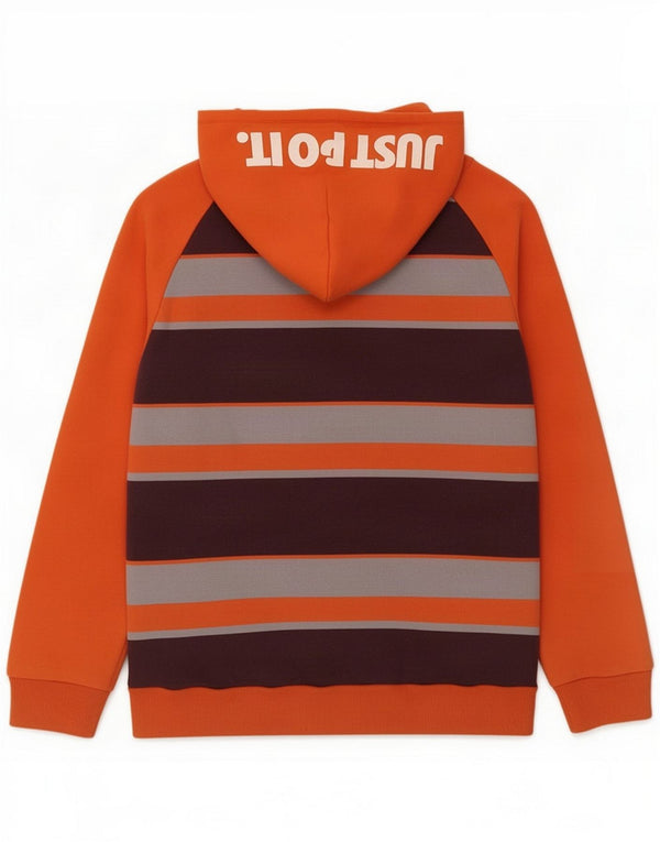Nike Boys Graphic Hoodie Jumper 12-13 Years Large Orange Striped Cotton
