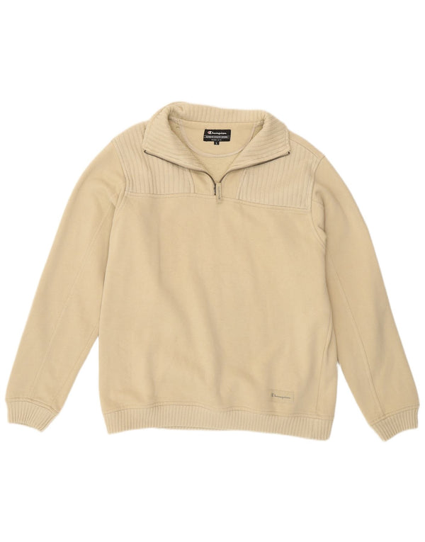 Champion Herre Zip Neck Sweatshirt Jumper Stor Beige Bomuld