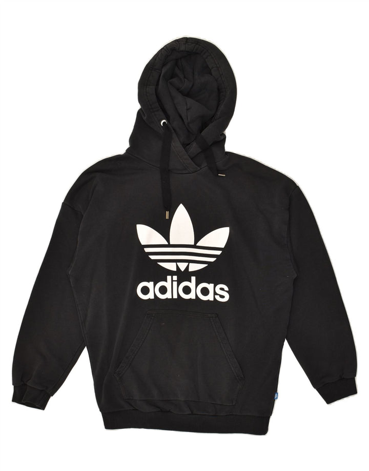 ADIDAS Womens Graphic Hoodie Jumper UK 12 Medium Black Cotton | Vintage Adidas | Thrift | Second-Hand Adidas | Used Clothing | Messina Hembry 