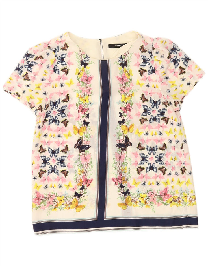 Oasis Damebluse Top UK 10 Small White Floral Polyester