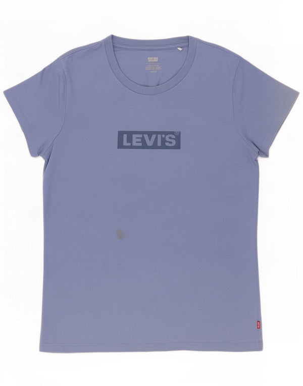 Levi's Dame Grafisk T-Shirt Top UK 10 Lille Blå Bomuld