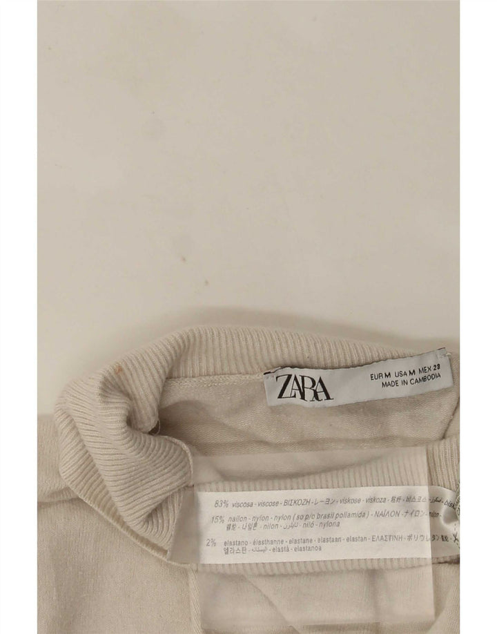 Zara Dame Rullehals Sweater UK 12 Medium White Viscose