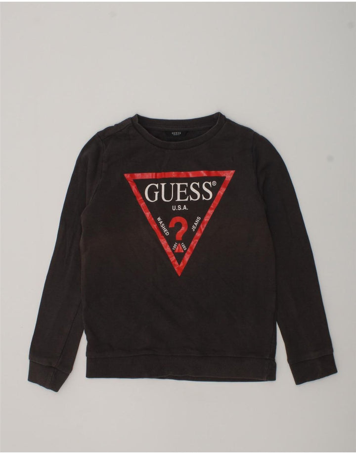 GUESS Boys Graphic Sweatshirt Jumper 7-8 Years Brown Cotton | Vintage Guess | Thrift | Second-Hand Guess | Used Clothing | Messina Hembry 