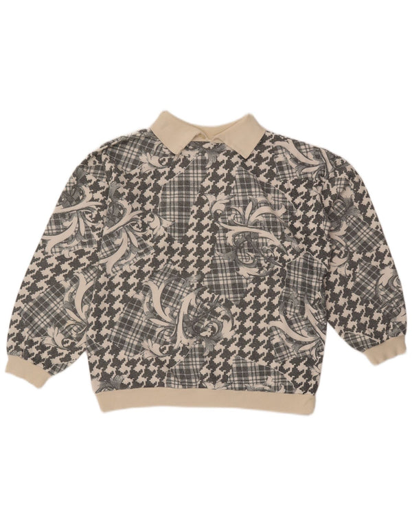 Vintage Dame Polo Neck Jumper Sweater UK 18 XL Grå Patchwork