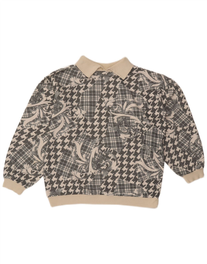 Vintage Dame Polo Neck Jumper Sweater UK 18 XL Grå Patchwork