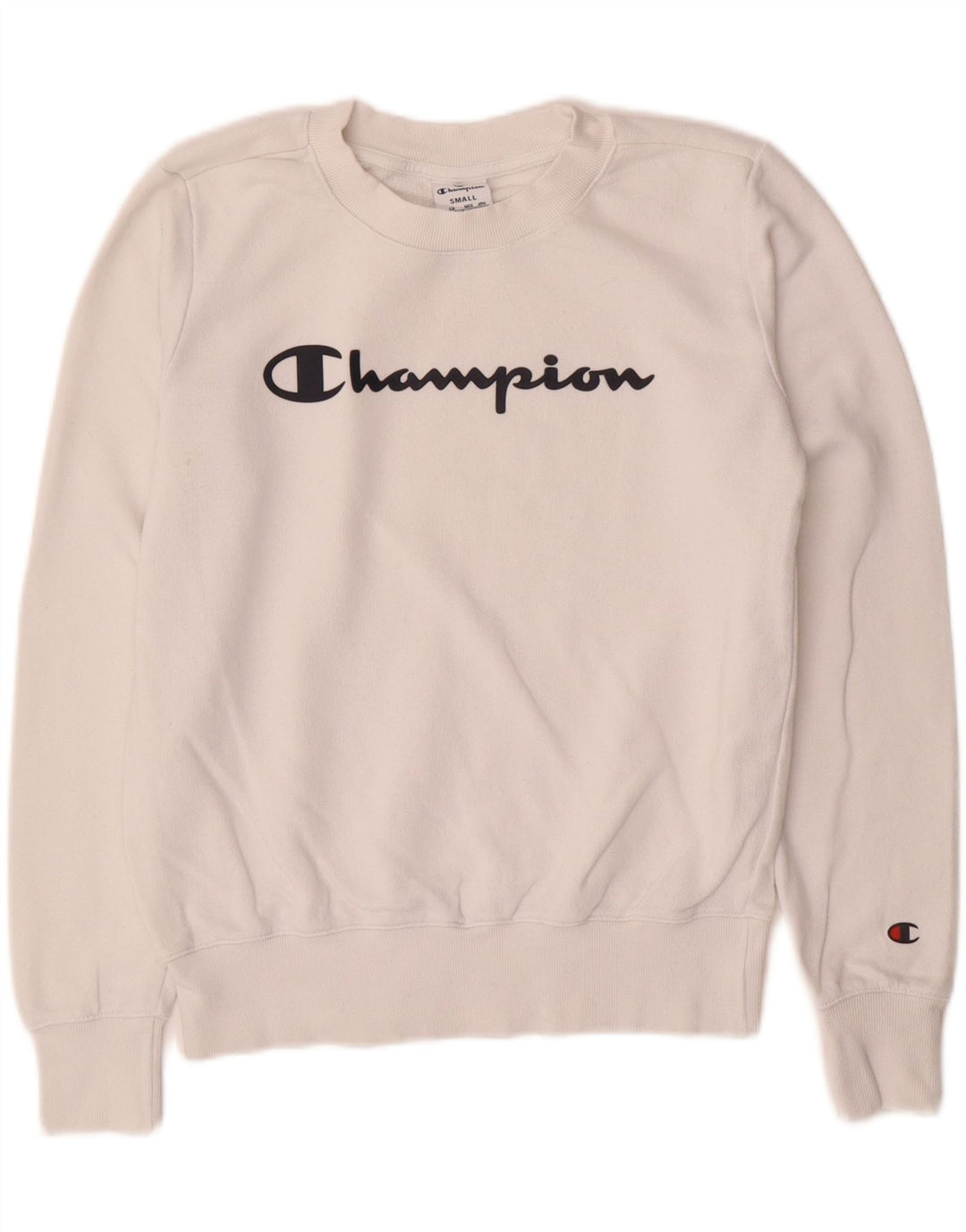 Champion Dame Grafisk Sweatshirt Jumper UK 10 Small White Bomuld